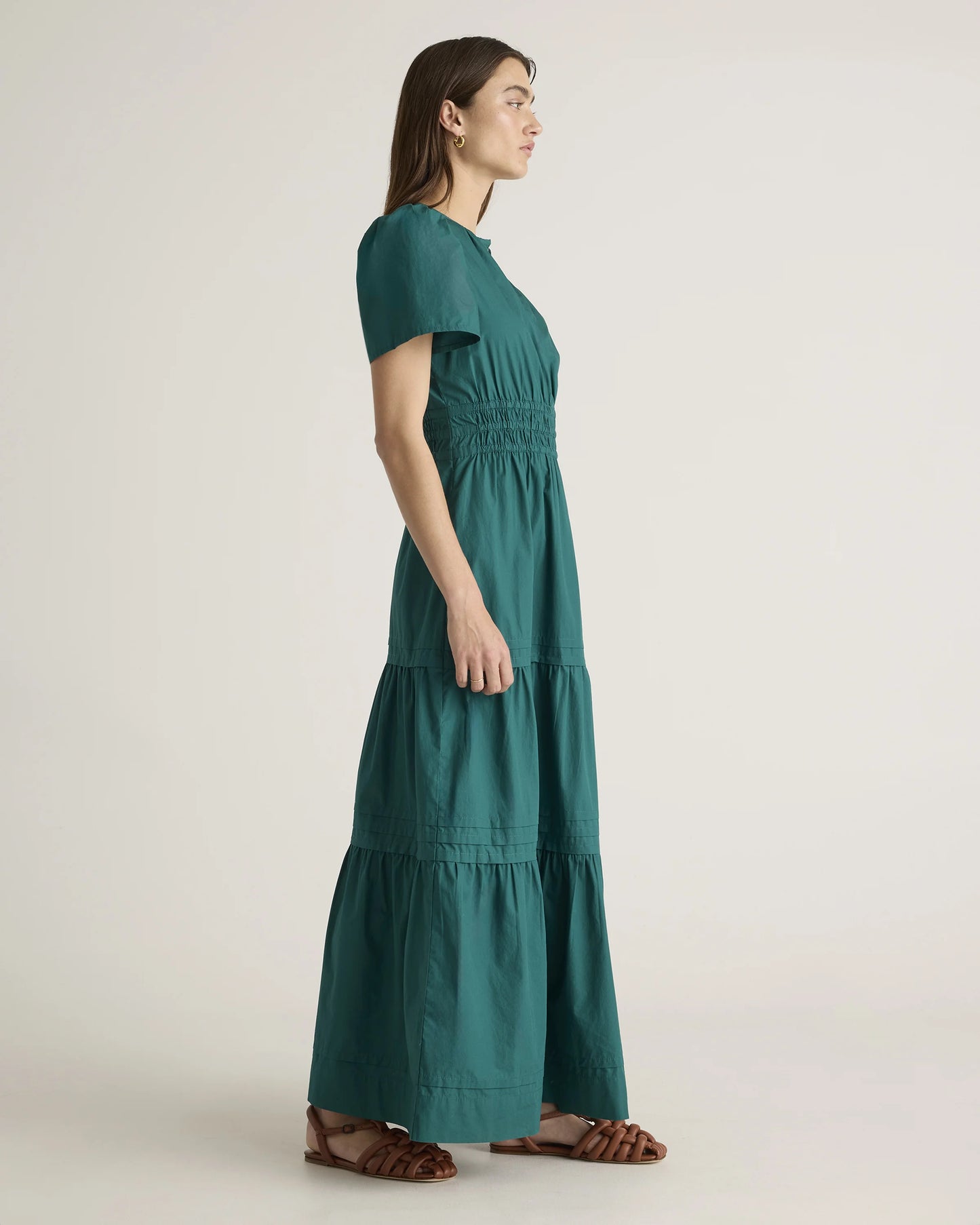 100% Organic Cotton Poplin Tiered Maxi Dress - XS / Riviera Blue Heirloom Floral