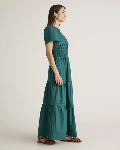 100% Organic Cotton Poplin Tiered Maxi Dress - XS / Riviera Blue Heirloom Floral