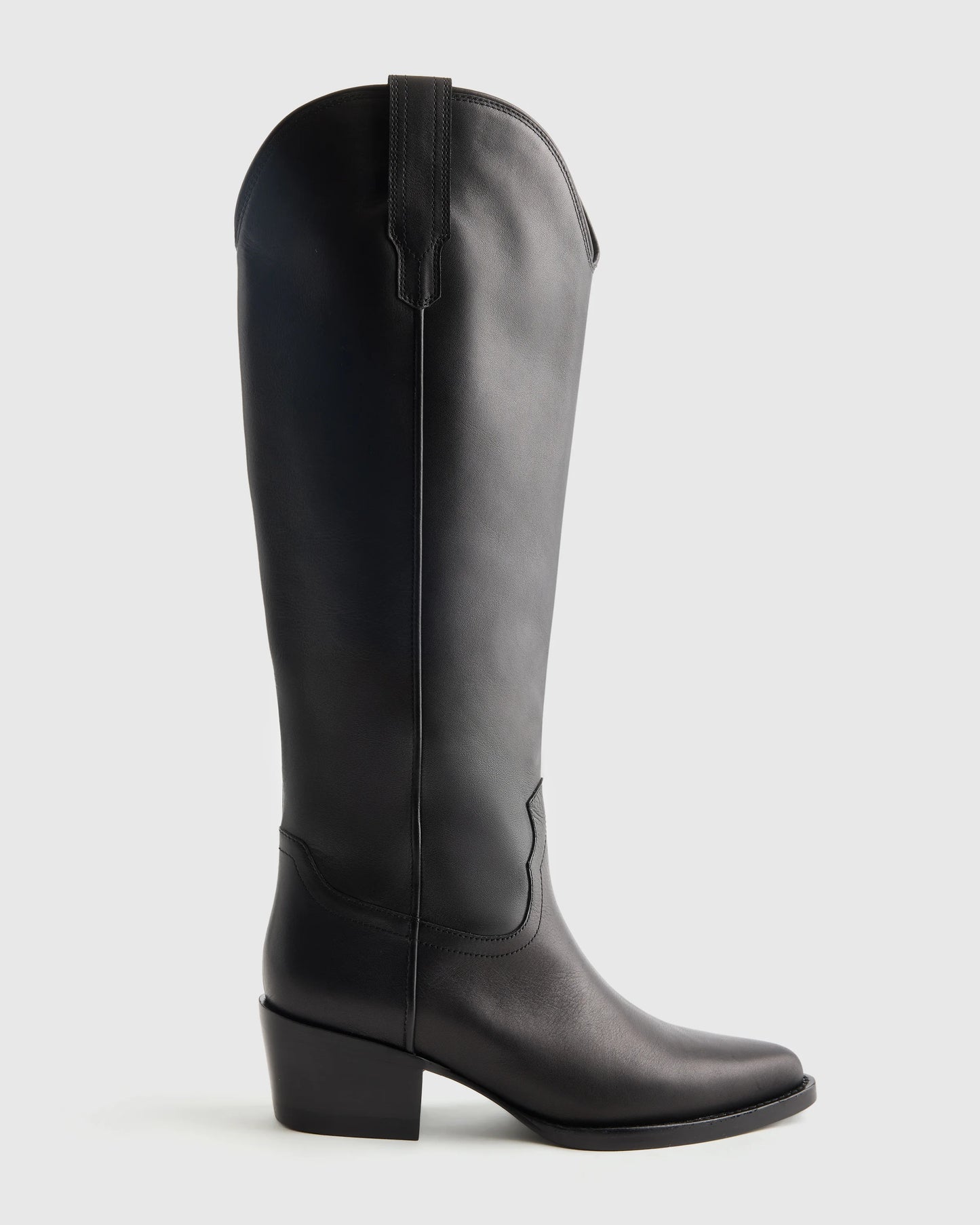 Italian Leather Tall Western Boots - 5 / Black