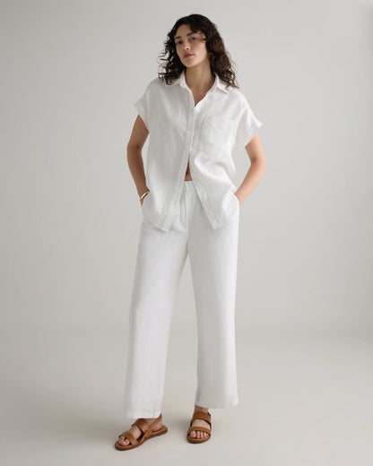 100% European Linen Camp Shirt - XS / Sky Blue Mariner Stripe