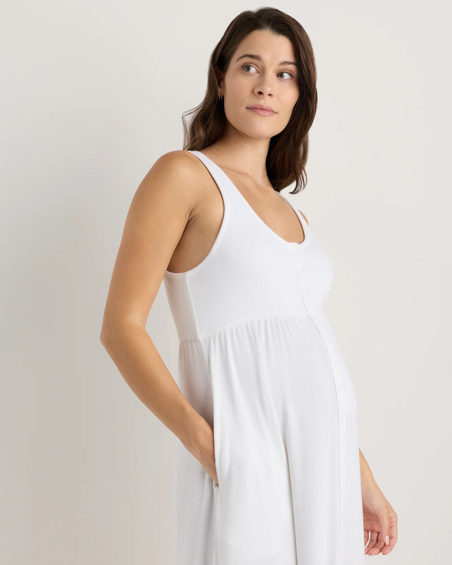 Bamboo Maternity Sleeveless Button Front Dress - XS / Classic White