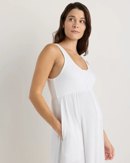 Bamboo Maternity Sleeveless Button Front Dress - XS / Classic White