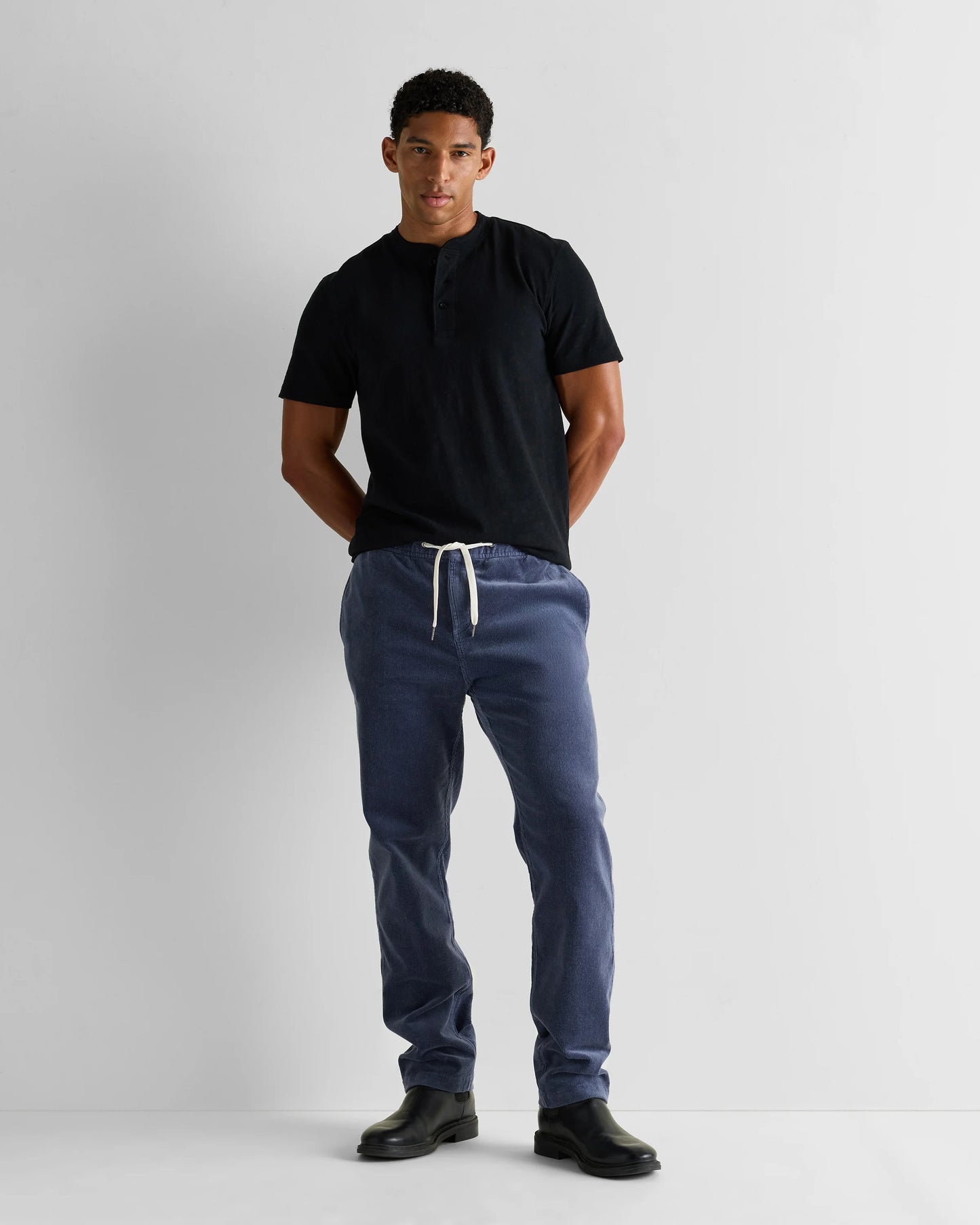 Organic Stretch Corduroy Drawstring Trousers - S / Storm Blue