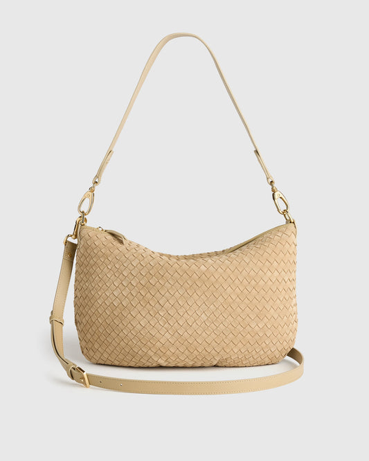 Sloane Suede Handwoven Shoulder Bag - One Size / Sand