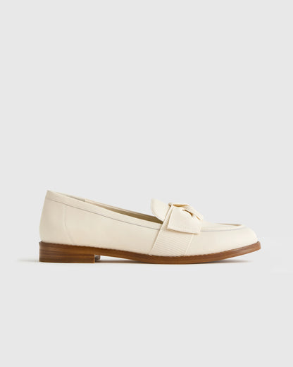 Italian Leather Bow Penny Loafer - 5 / Bone
