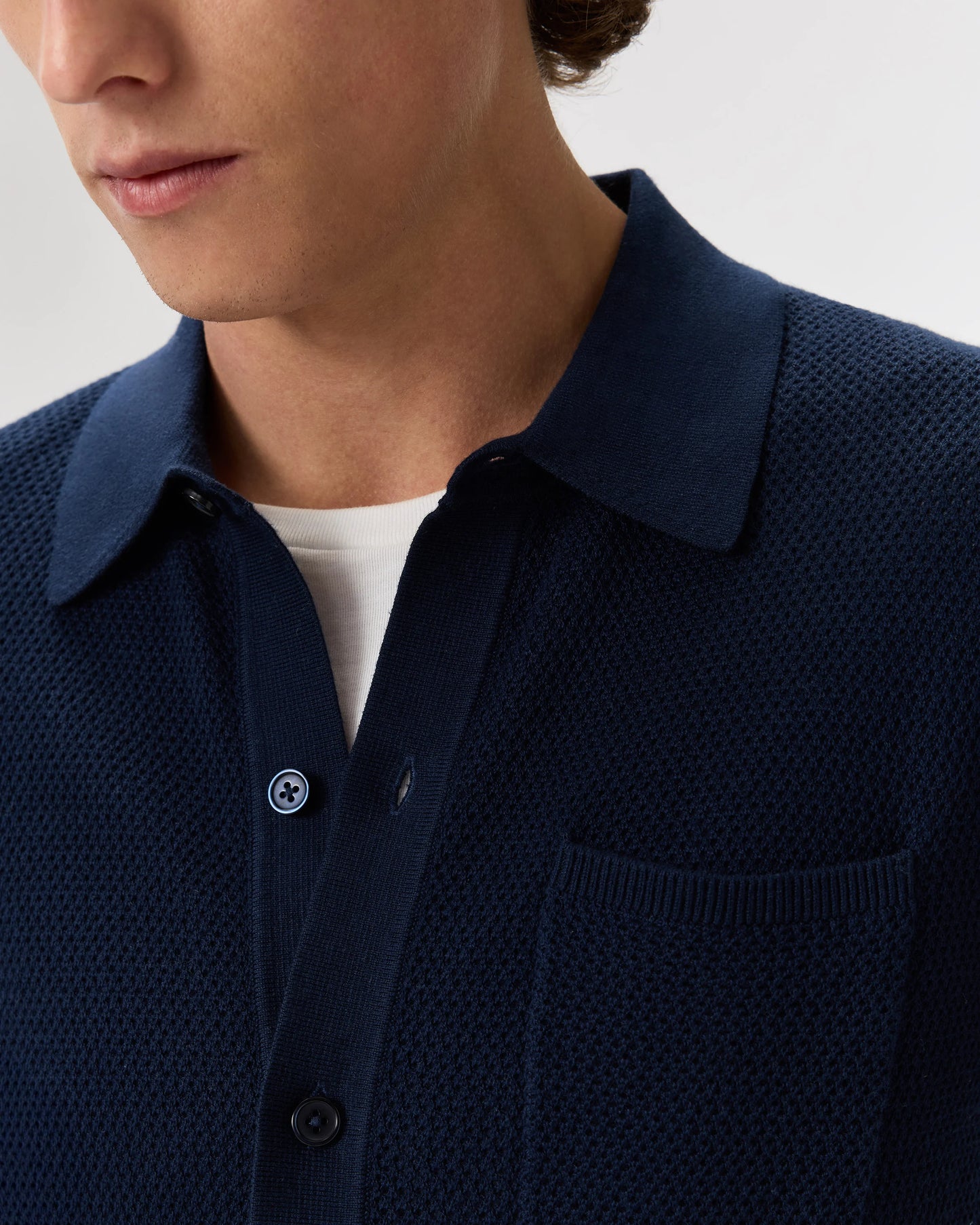 100% Organic Cotton Mesh-Stitch Button-Up Sweater Polo - XS / Speckled Beige