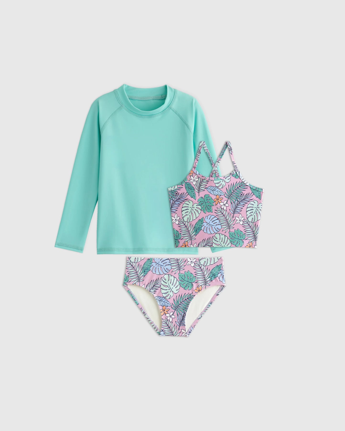 Tankini and Long Sleeve Raglan Rash Guard Set - 2T / Soft Ditsy Floral