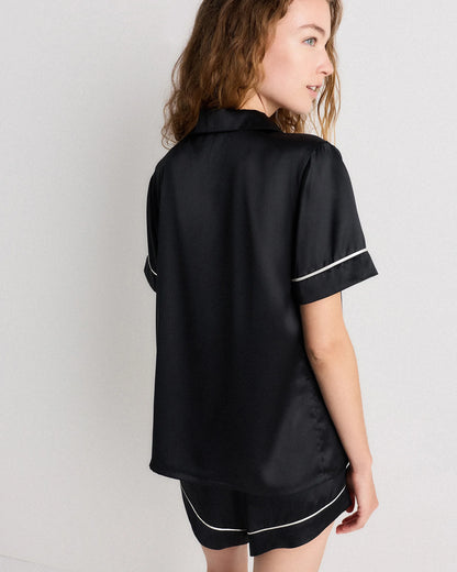 100% Washable Silk Satin Short Sleeve Pajama Top - XS / Tiny Diamonds