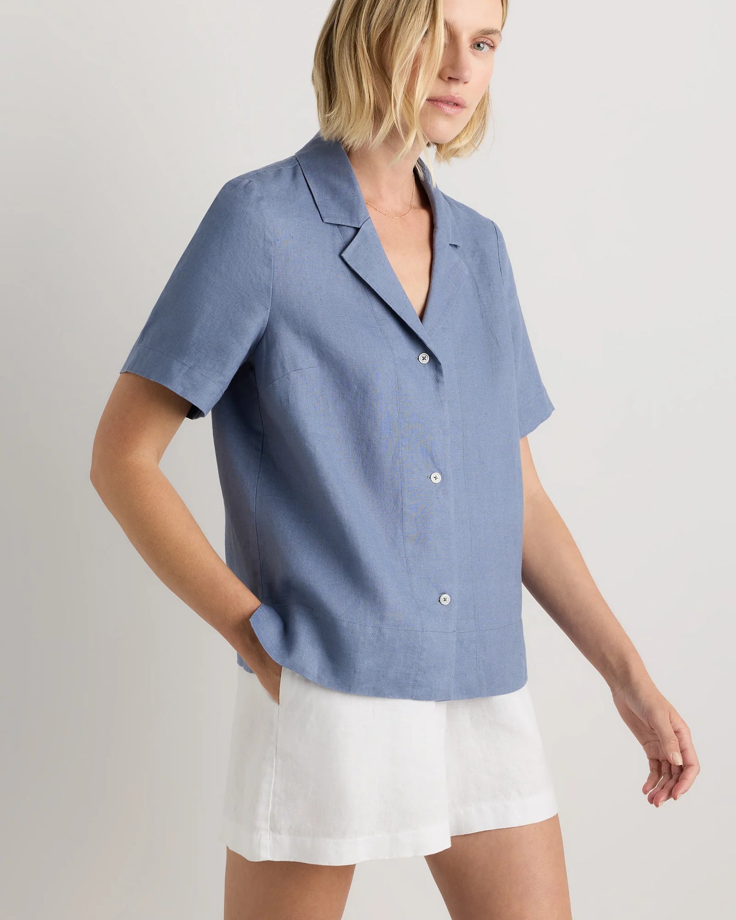 100% European Linen Short Sleeve Shirt - XS / Moonstone Blue