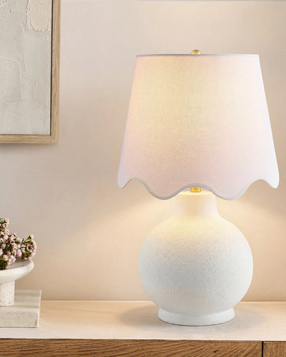 Coastal Ceramic Table Lamp with Scallop Shade - One Size / White