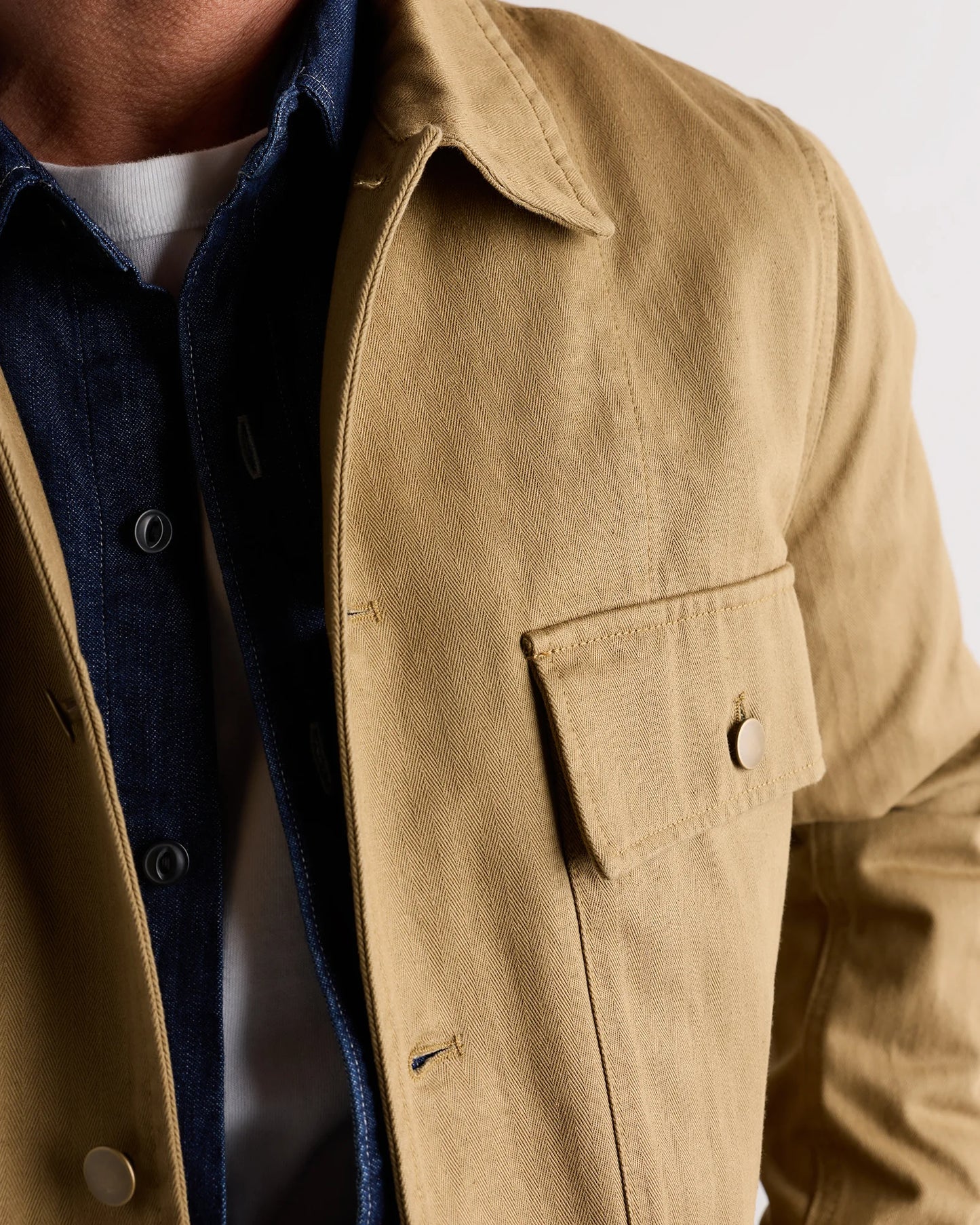 100% Organic Herringbone Twill Shirt Jacket - S / Military Olive