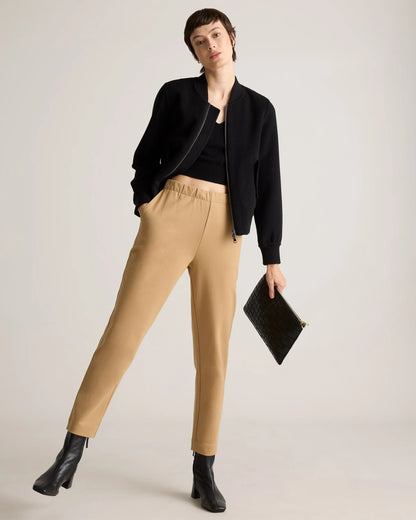 Organic Cotton Double Knit Straight Pants - XS / Soft Camel