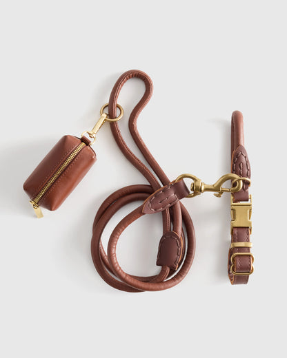 Italian Leather Dog Collar Walk Kit - XS / Brown