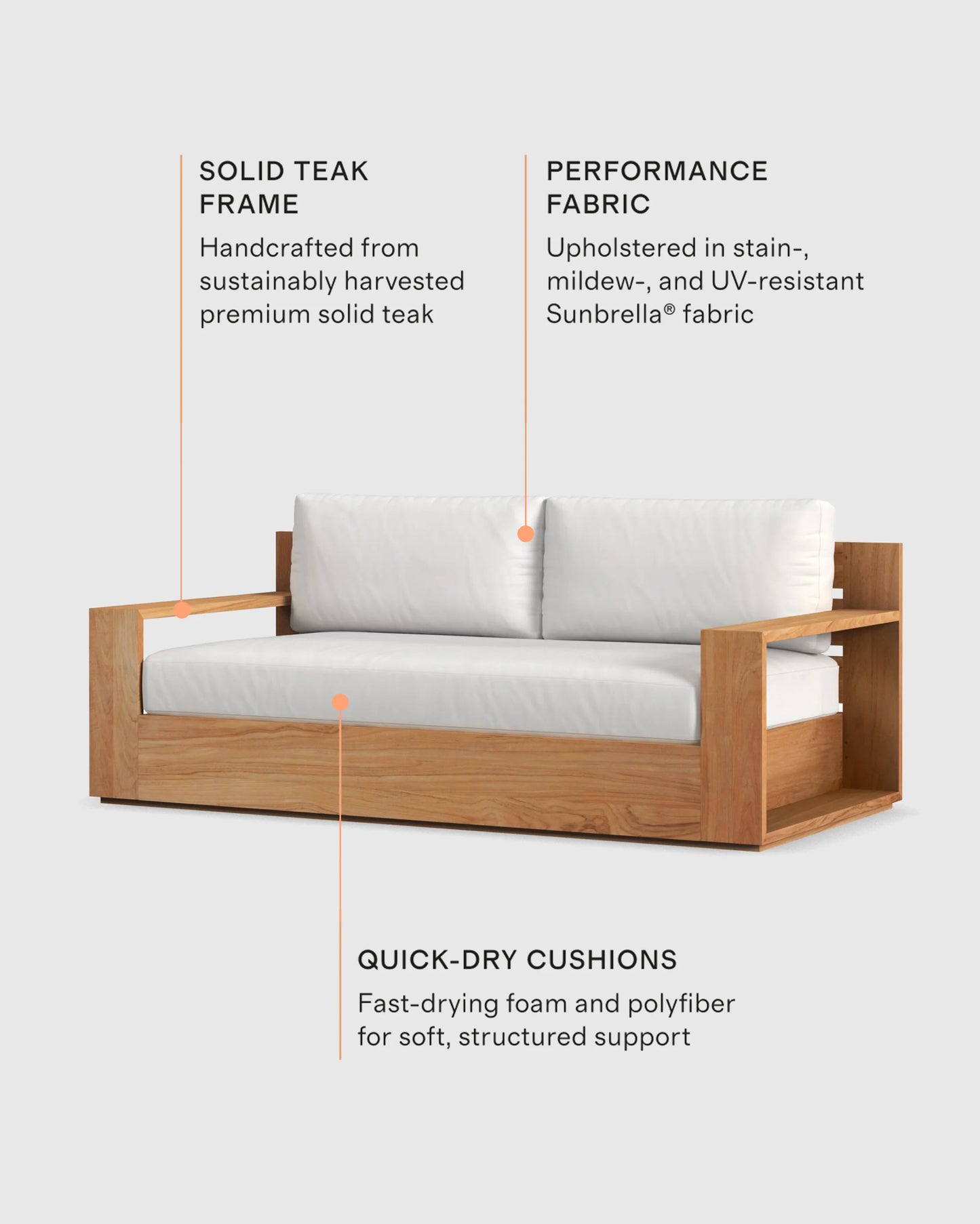 Solid Teak Outdoor Sofa - 72" / Natural Teak/Canvas