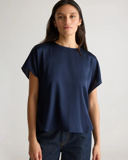 Washable Stretch Silk Split Hem Tee - XS / Ivory