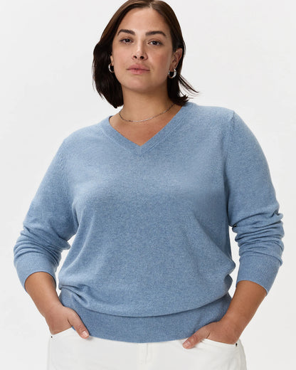 Mongolian Cashmere V-Neck Sweater - 1X / Heather Vintage Pink