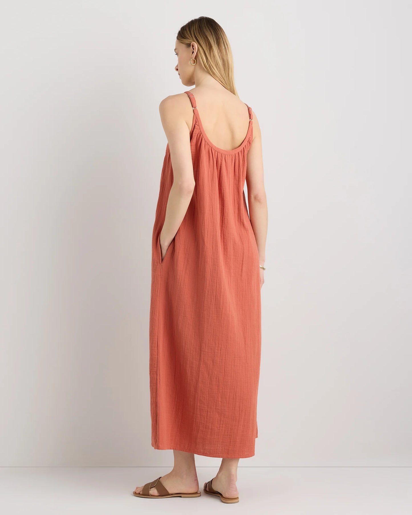 100% Organic Cotton Gauze Sleeveless Maxi Dress - XS / Spiced Orange