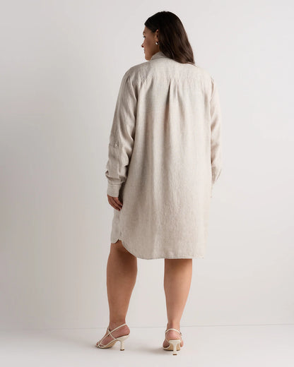 100% European Linen Shirt Dress - 1X / Black