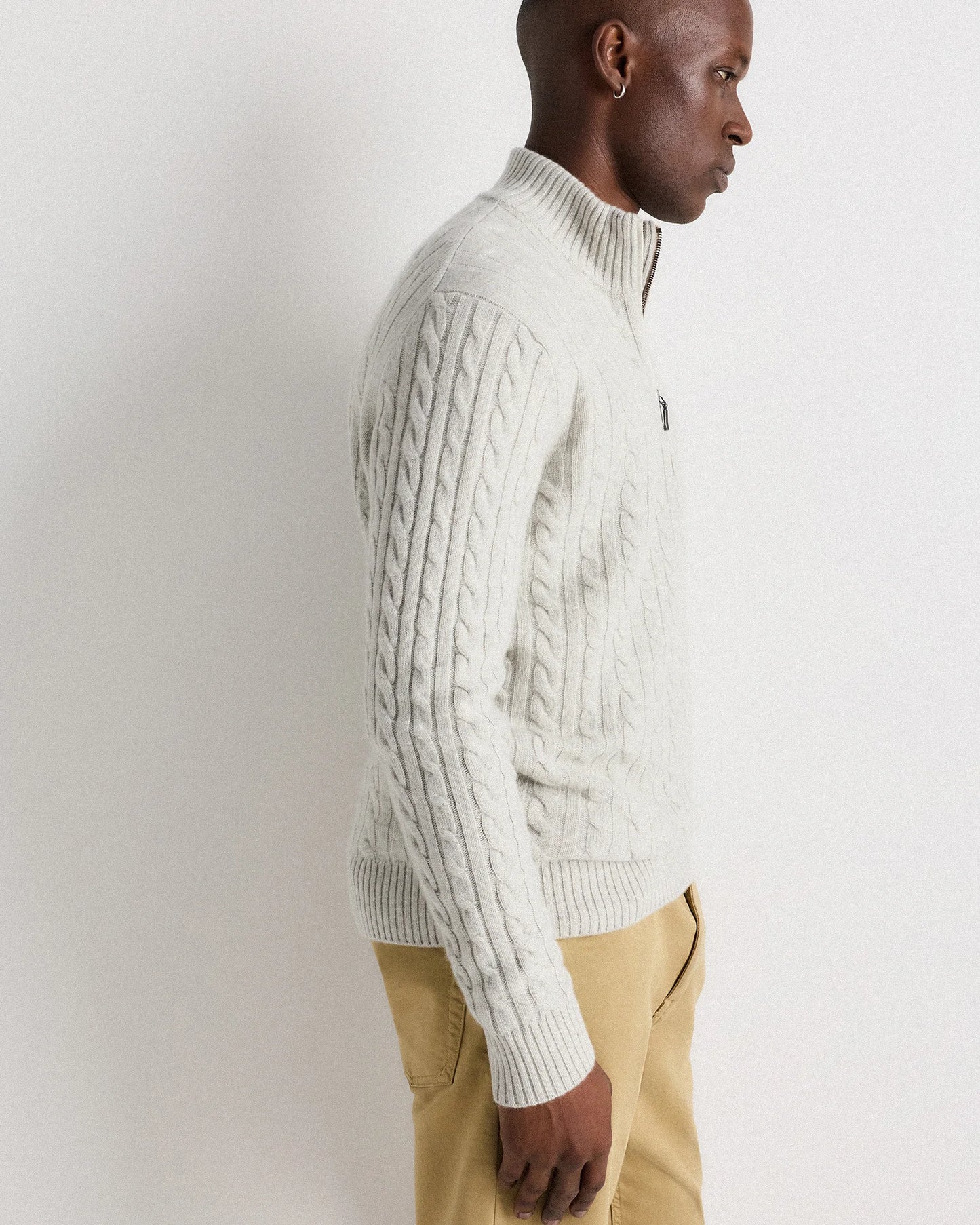 Luxe Baby Cashmere Cable Quarter Zip Sweater - S / Pearled Ivory