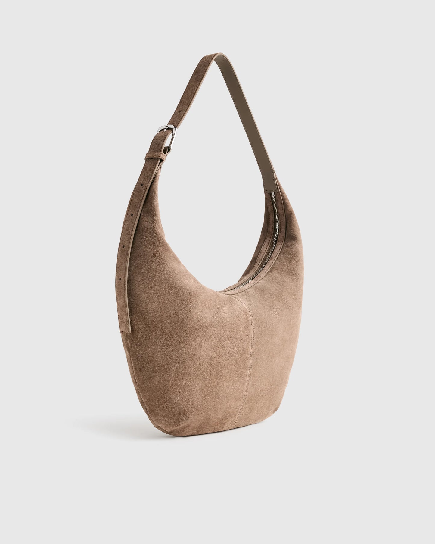 Italian Suede Crescent Shoulder Bag - One Size / Whiskey