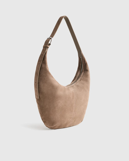 Italian Suede Crescent Shoulder Bag - One Size / Whiskey