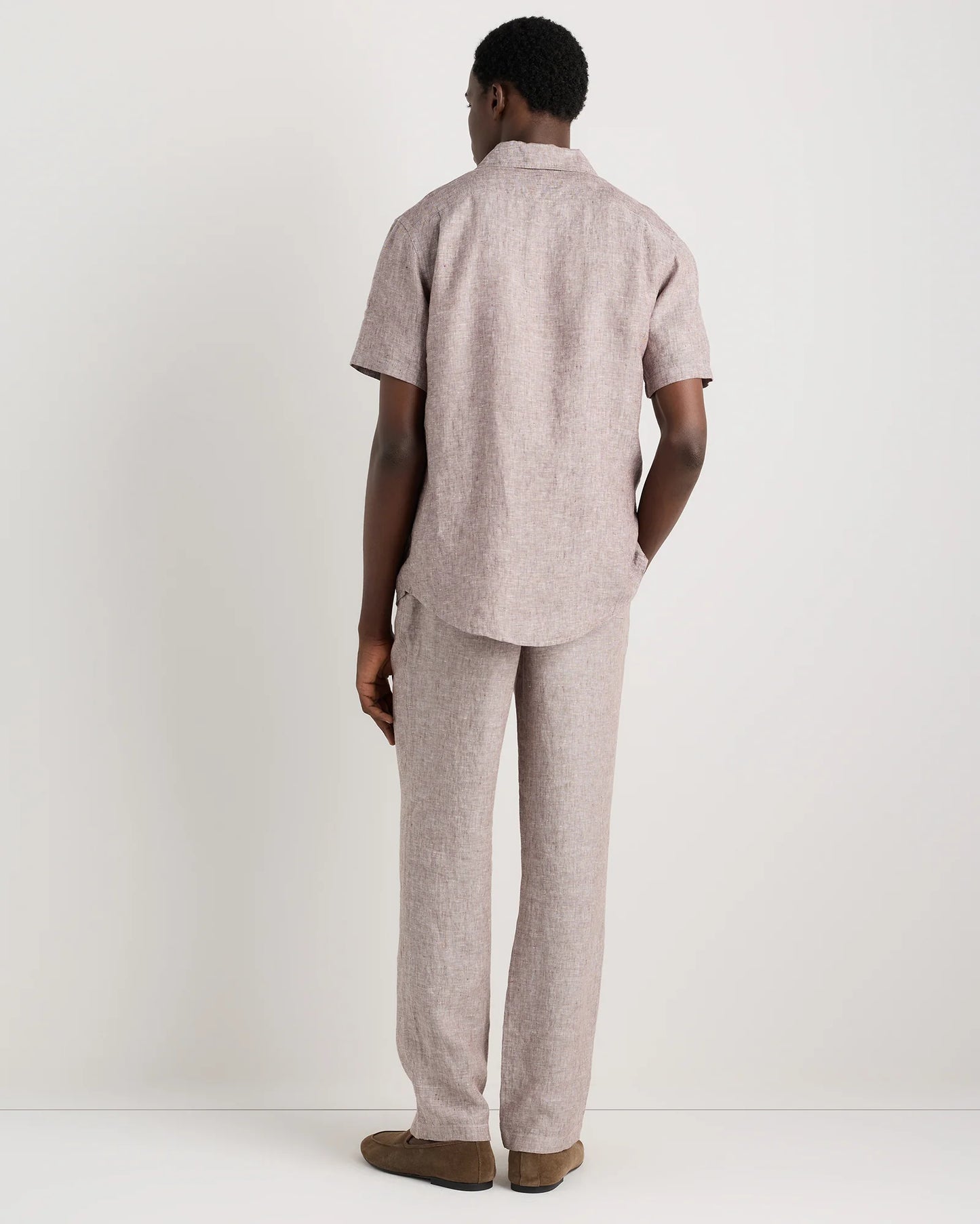 100% European Linen Drawstring Beach Pants - XS / Taupe Brown Chambray