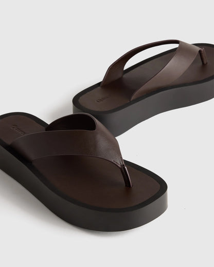 Italian Leather Thong Platform Sandal - 5 / Cognac