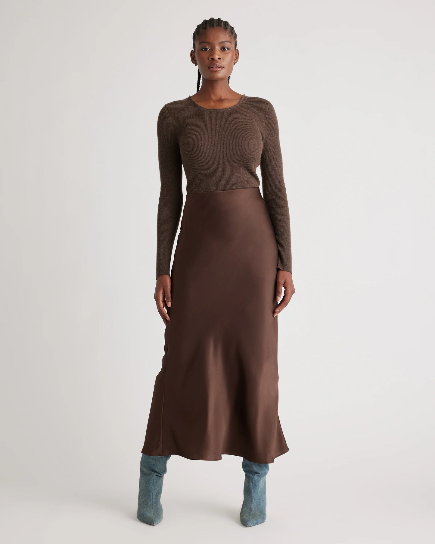 100% Washable Silk Maxi Skirt - XS / Champagne