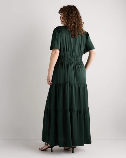 Washable Stretch Silk Tiered Maxi Dress - 1X / Navy