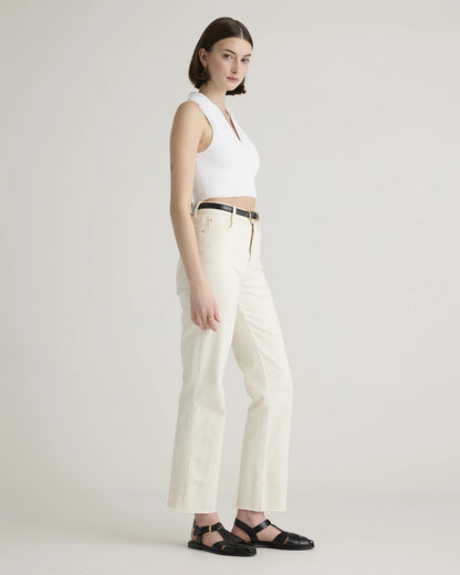 Cropped Polo Ribbed Knit Tank - XS / White
