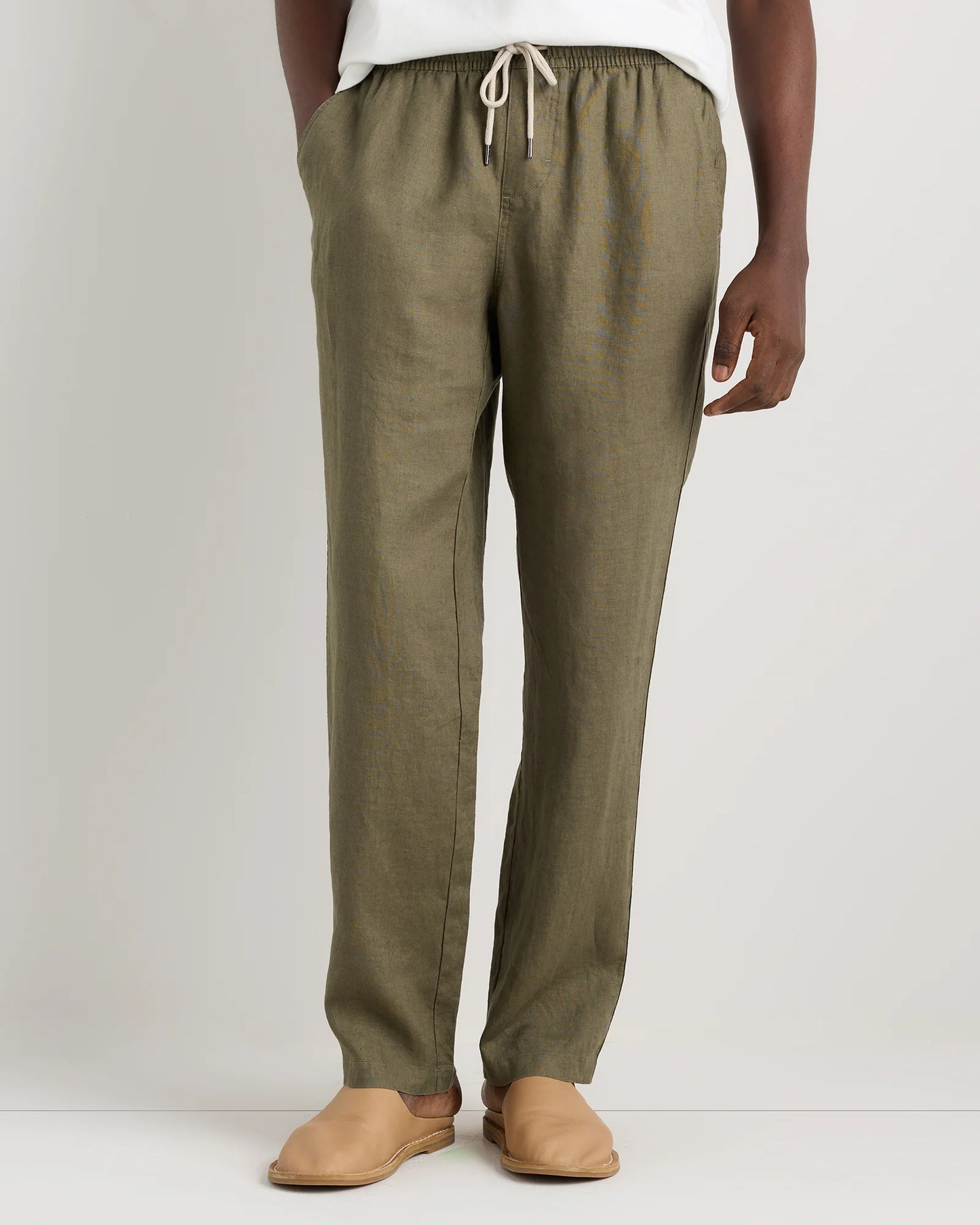 100% European Linen Drawstring Beach Pants - XS / Taupe Brown Chambray