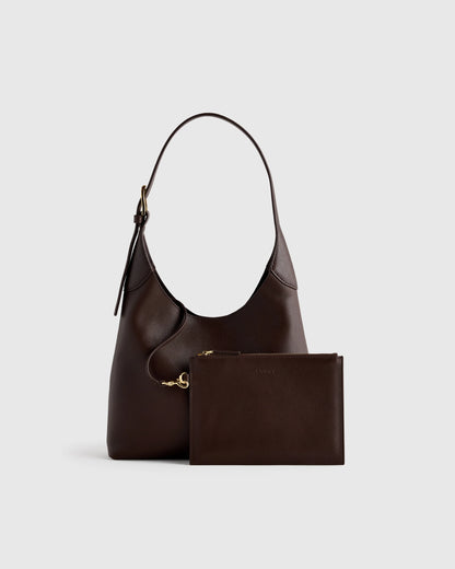 Full-Grain Leather Small Shoulder Bag - One Size / Black
