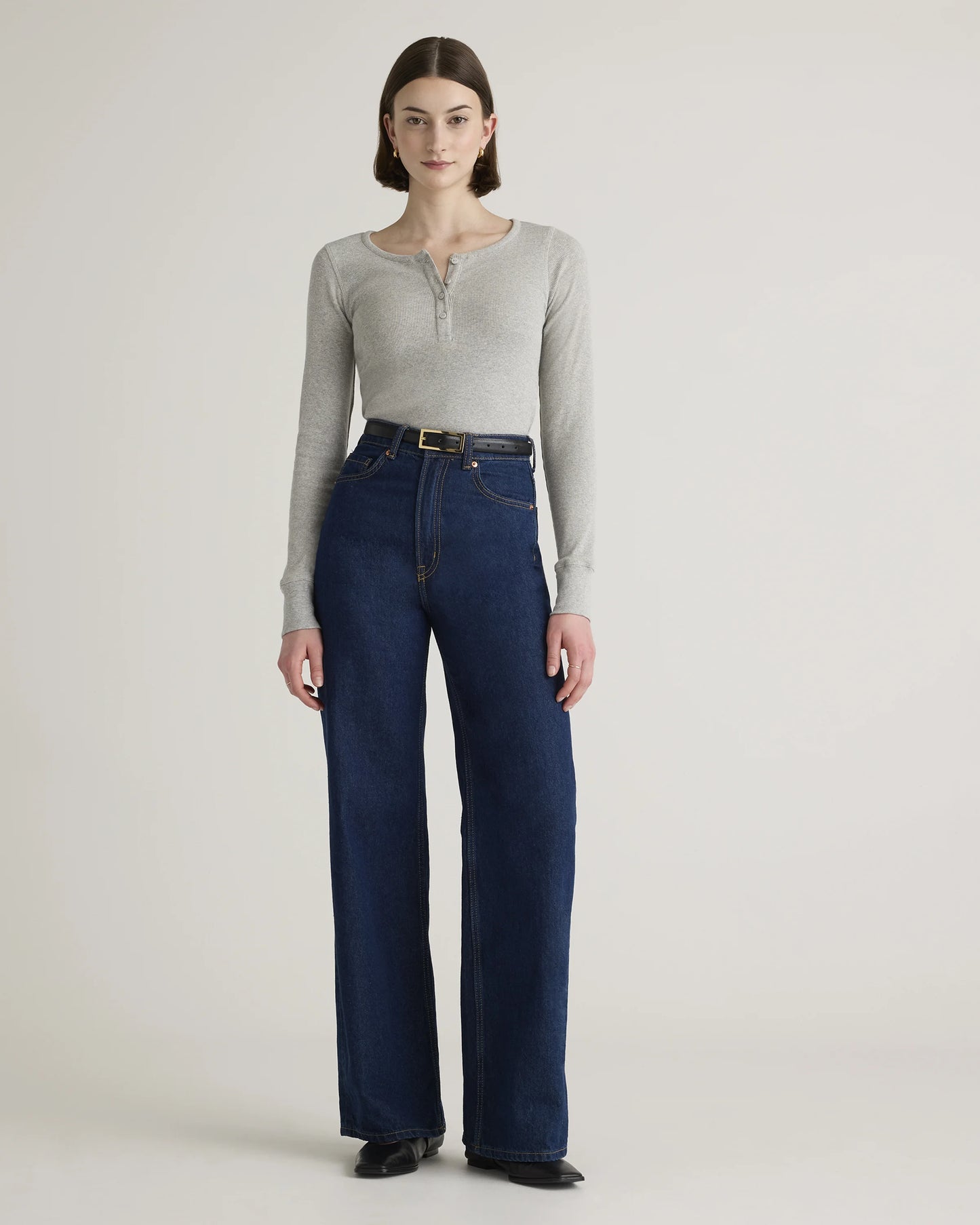 Organic Cotton Micro-Rib Henley Long Sleeve Tee - XS / Heather Oatmeal