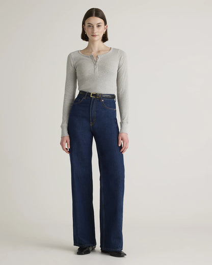 Organic Cotton Micro-Rib Henley Long Sleeve Tee - XS / Heather Oatmeal