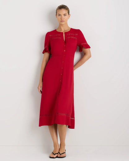 Lightweight Crepe Lace Inset Midi Dress - XS / Moonstone Blue