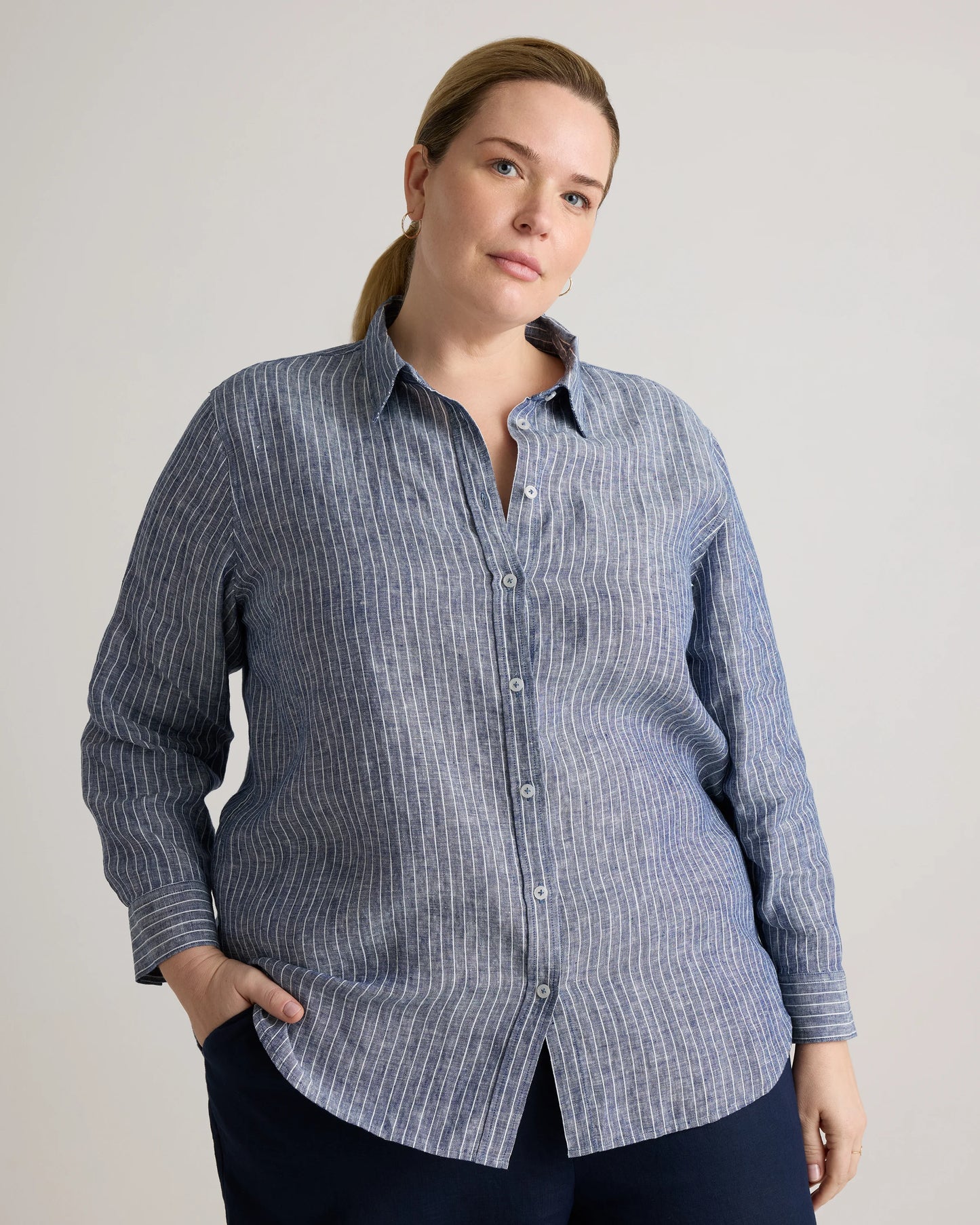 100% European Linen Long Sleeve Shirt - 1X / Flax