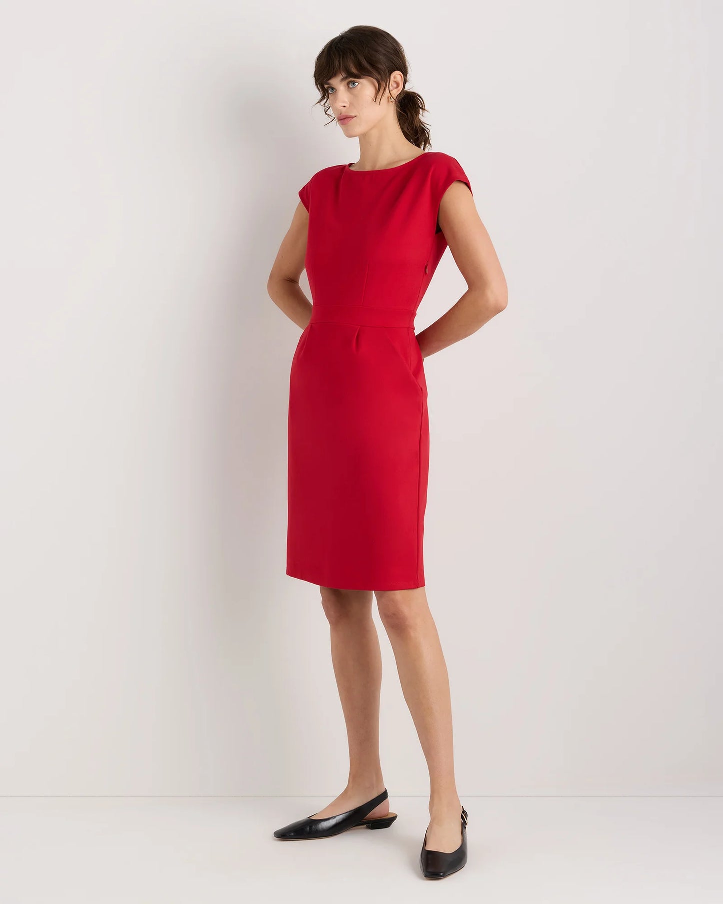Ultra-Stretch Ponte Cap Sleeve Dress - XS / Ruby Red