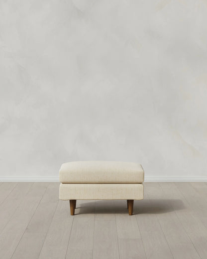 Atlas Midcentury Ottoman in Performance Chenille Linen Blend - 31.5" / Snow