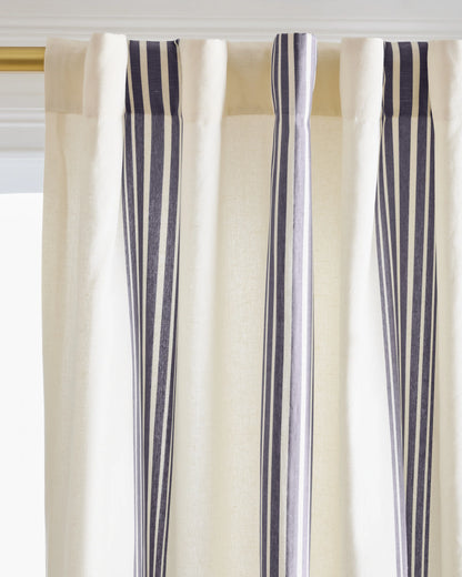 Coastal Stripe Linen Cotton Curtain - Single Panel - 48x84 / Ivory/Fog