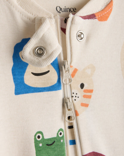 100% Organic Cotton Shortie Onesie Pajama - 0-3M / Animal Faces