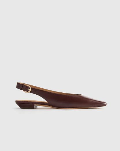 Italian Leather Slingback Flat - 5 / Bone