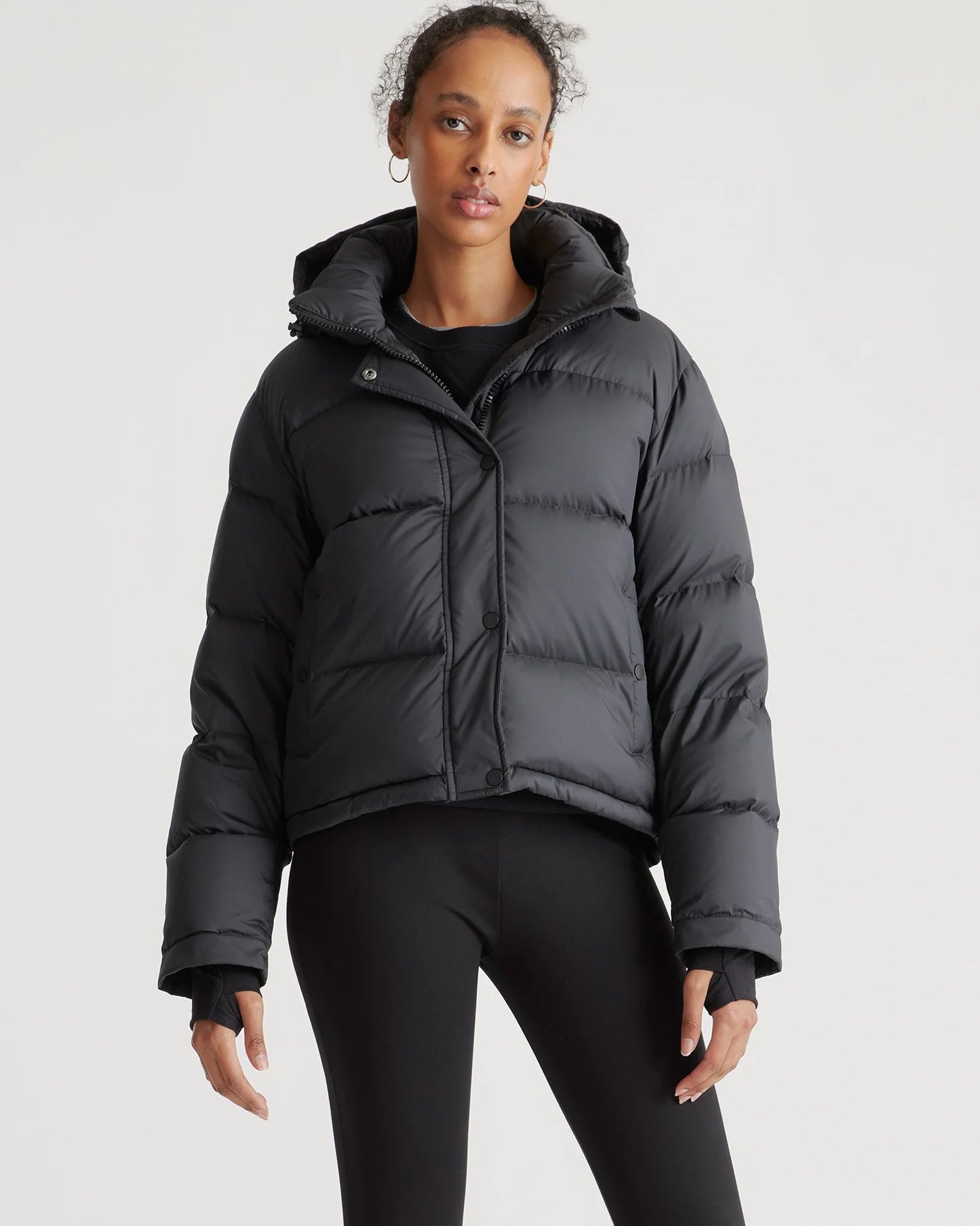 Responsible Down Cropped Puffer Jacket - XS / Shiny Black