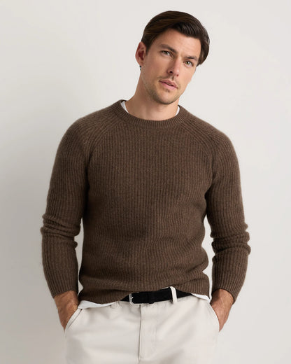 Mongolian Cashmere Fisherman Crewneck Sweater - S / Navy Marl