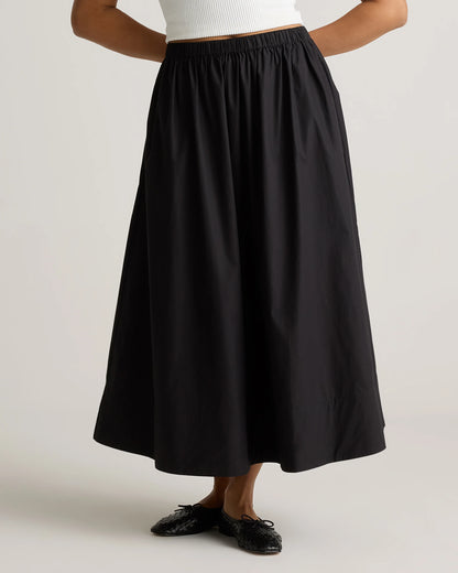 100% Organic Cotton Poplin A-line Maxi Skirt - XS / Black