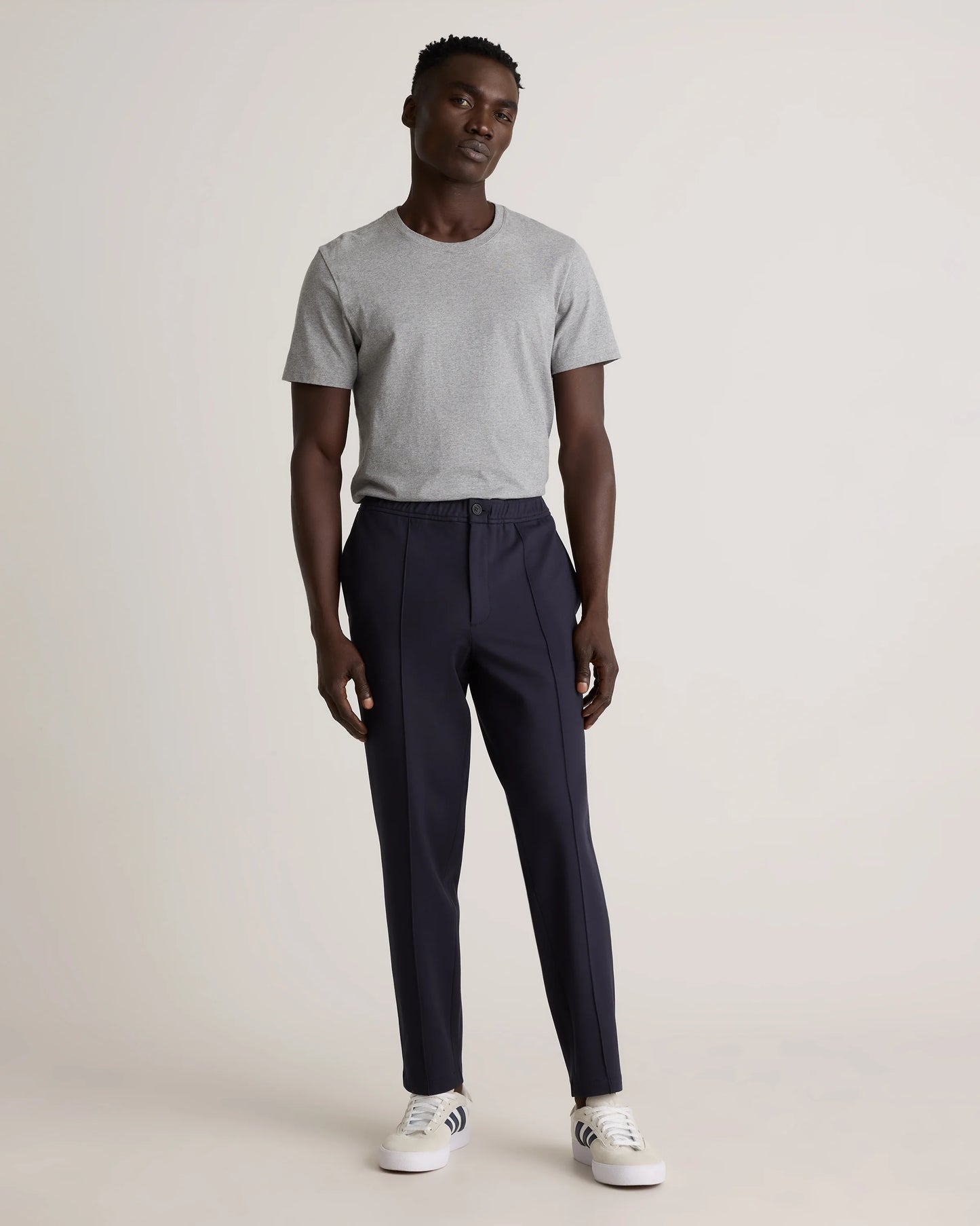 Stretch Knit Pintuck Trousers - S / Navy