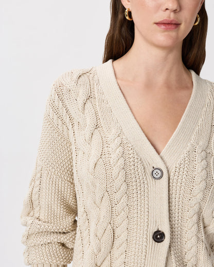 100% Organic Cotton Oversized Cable Cardigan - XS / Heather Brown