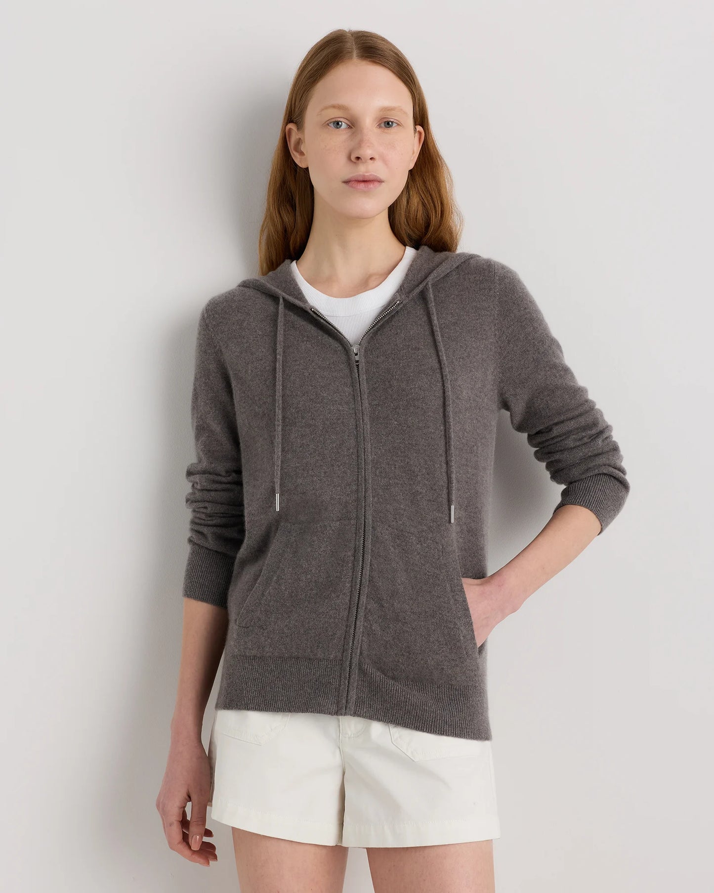 Mongolian Cashmere Full-Zip Hoodie - XS / Heather Grey
