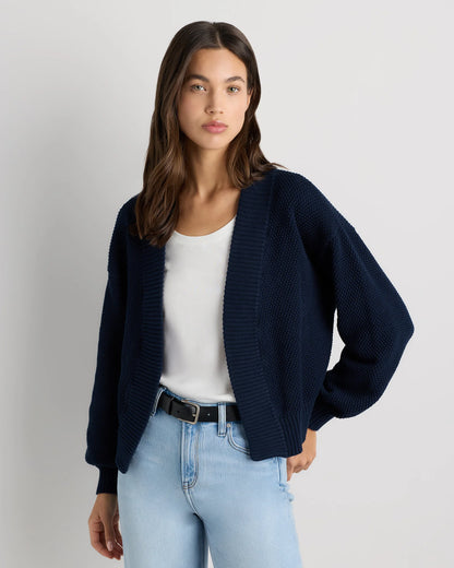 100% Organic Cotton Waffle Stitch Open Cardigan - XS / Sky Blue