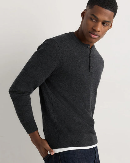 Mongolian Cashmere Henley Sweater - S / Brown
