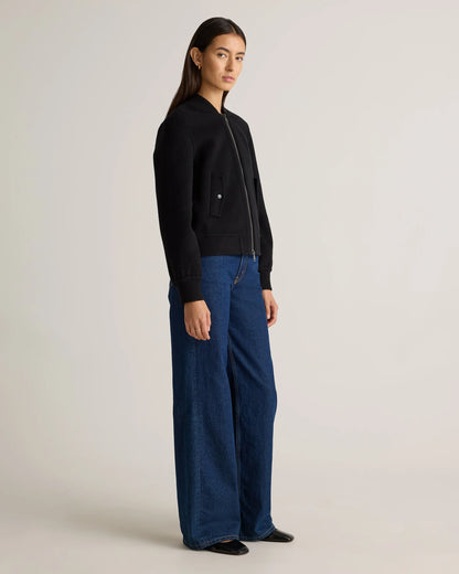 Double-Faced Merino Wool Bomber Jacket - XS / Black
